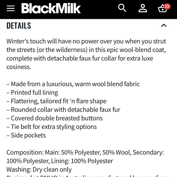 Blackmilk “WINTER WALKER COLLARED TRENCH COAT” SIZE 8 US/12 AUST NWT - Picture 9 of 16